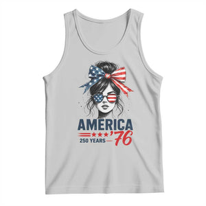America 250 Years Tank Top 250th Anniversary USA Patriotic Girl Messy Bun 1776 2026