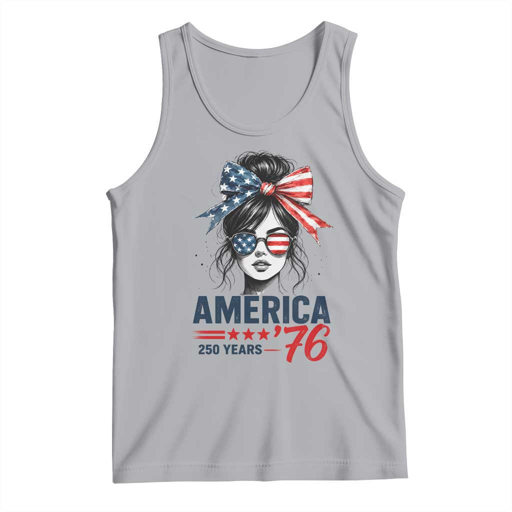 America 250 Years Tank Top 250th Anniversary USA Patriotic Girl Messy Bun 1776 2026