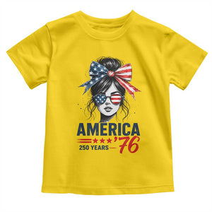 America 250 Years Toddler T Shirt 250th Anniversary USA Patriotic Girl Messy Bun 1776 2026