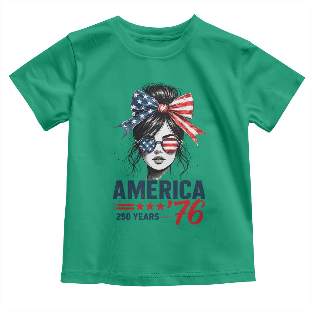 America 250 Years Toddler T Shirt 250th Anniversary USA Patriotic Girl Messy Bun 1776 2026