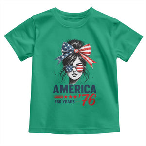 America 250 Years Toddler T Shirt 250th Anniversary USA Patriotic Girl Messy Bun 1776 2026