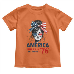 America 250 Years Toddler T Shirt 250th Anniversary USA Patriotic Girl Messy Bun 1776 2026