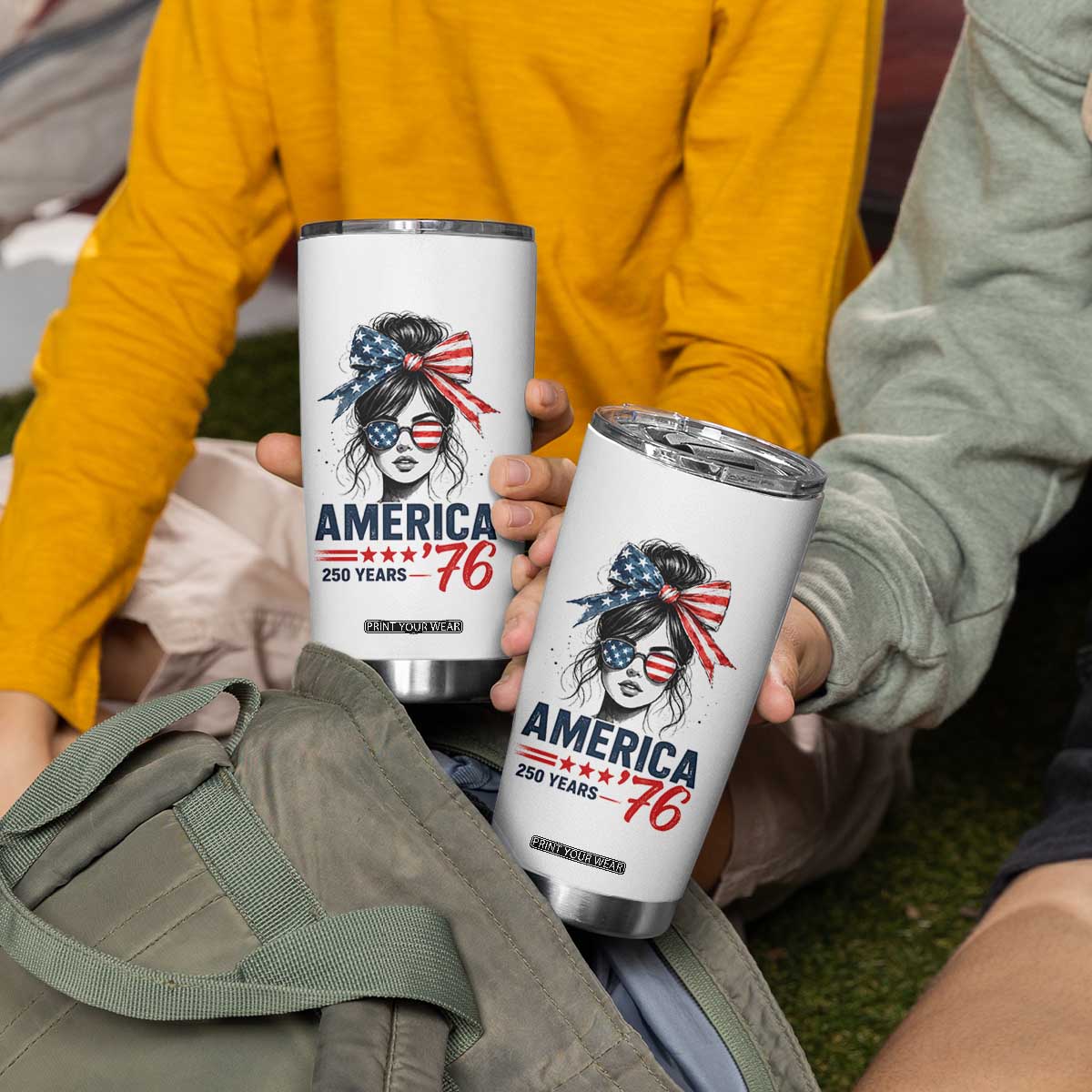 America 250 Years Tumbler Cup 250th Anniversary USA Patriotic Girl Messy Bun 1776 2026