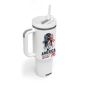 America 250 Years Tumbler With Handle 250th Anniversary USA Patriotic Girl Messy Bun 1776 2026