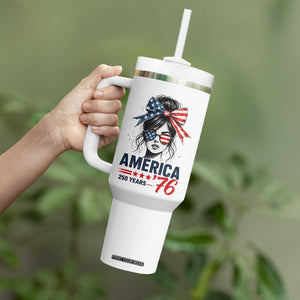 America 250 Years Tumbler With Handle 250th Anniversary USA Patriotic Girl Messy Bun 1776 2026