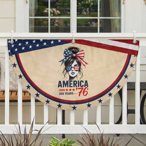 America 250 Years Patriotic Fan Flag 250th Anniversary USA Girl Messy Bun 1776 2026
