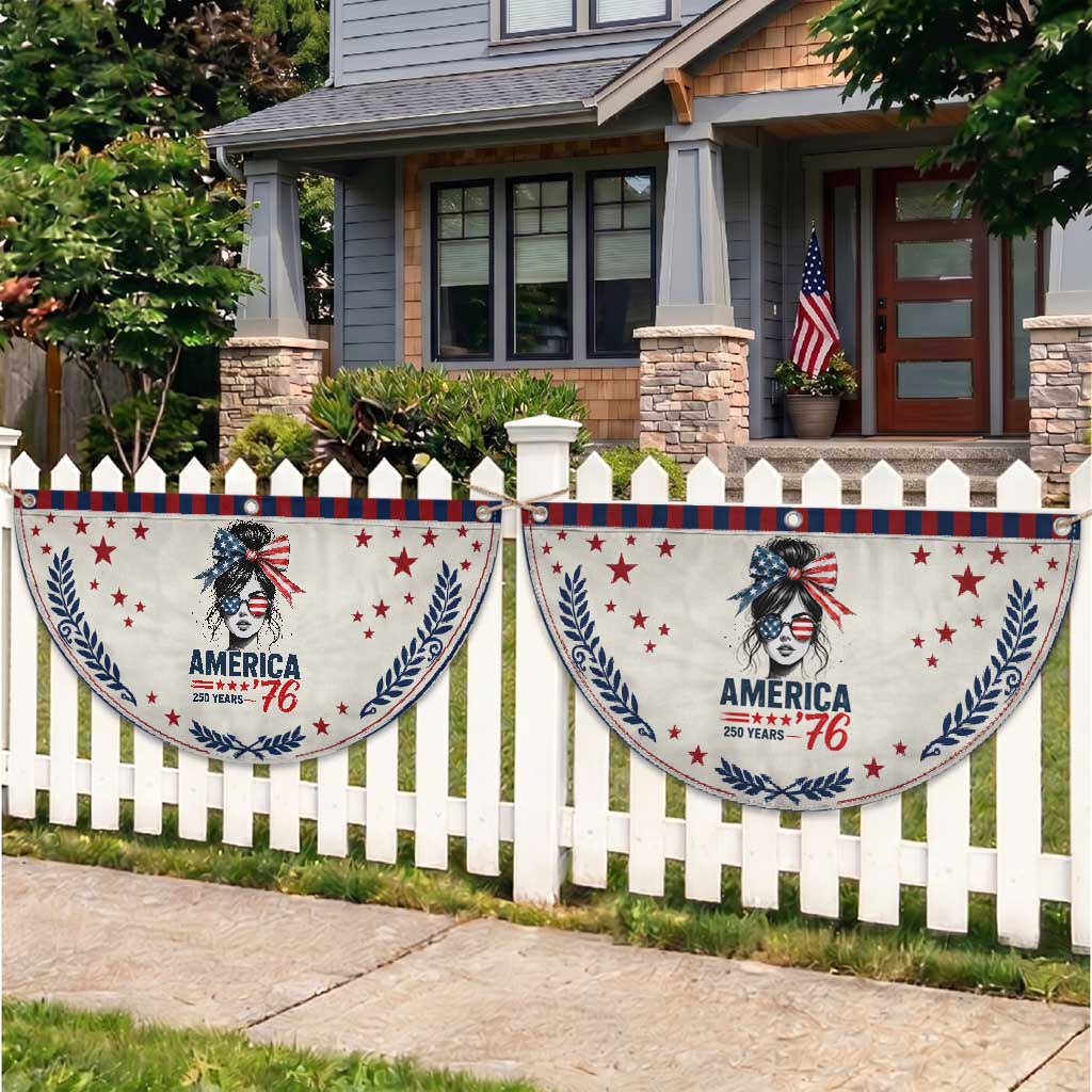 America 250 Years Patriotic Fan Flag 250th Anniversary USA Girl Messy Bun 1776 2026