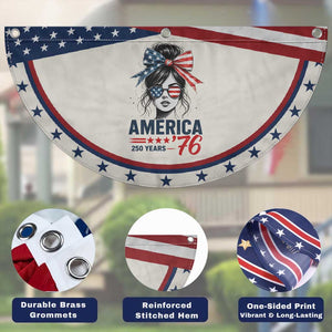 America 250 Years Patriotic Fan Flag 250th Anniversary USA Girl Messy Bun 1776 2026
