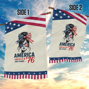 America 250 Years Patriotic Garden Flag 250th Anniversary USA Girl Messy Bun 1776 2026