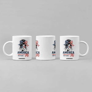 America 250 Years Coffee Mug 250th Anniversary USA Patriotic Girl Messy Bun 1776 2026