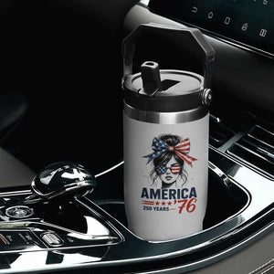 America 250 Years Flip Straw Tumbler 250th Anniversary USA Patriotic Girl Messy Bun 1776 2026