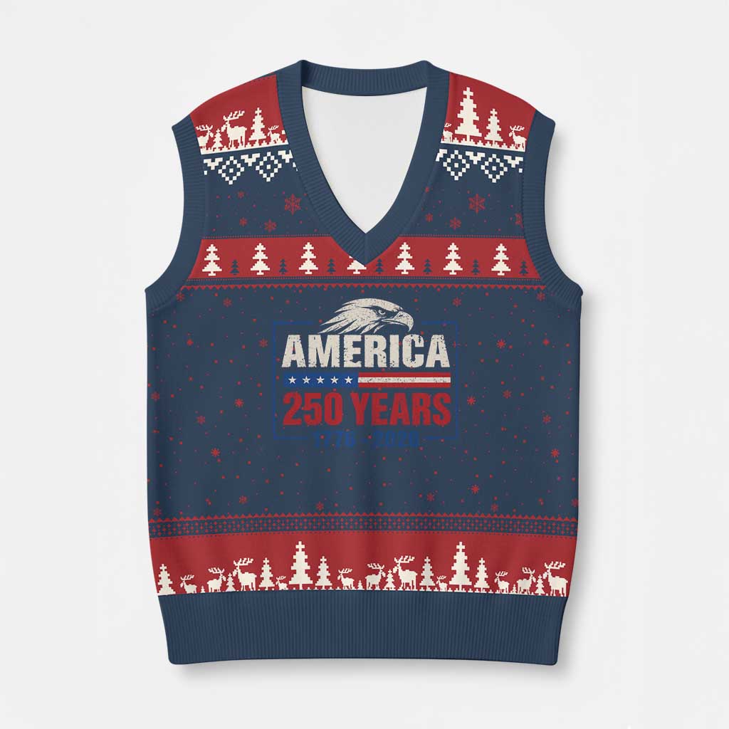 250 Anniversary USA V-Neck Knit Sweater Vest Retro Eagle 250 Years Of Freedom 1776 2026