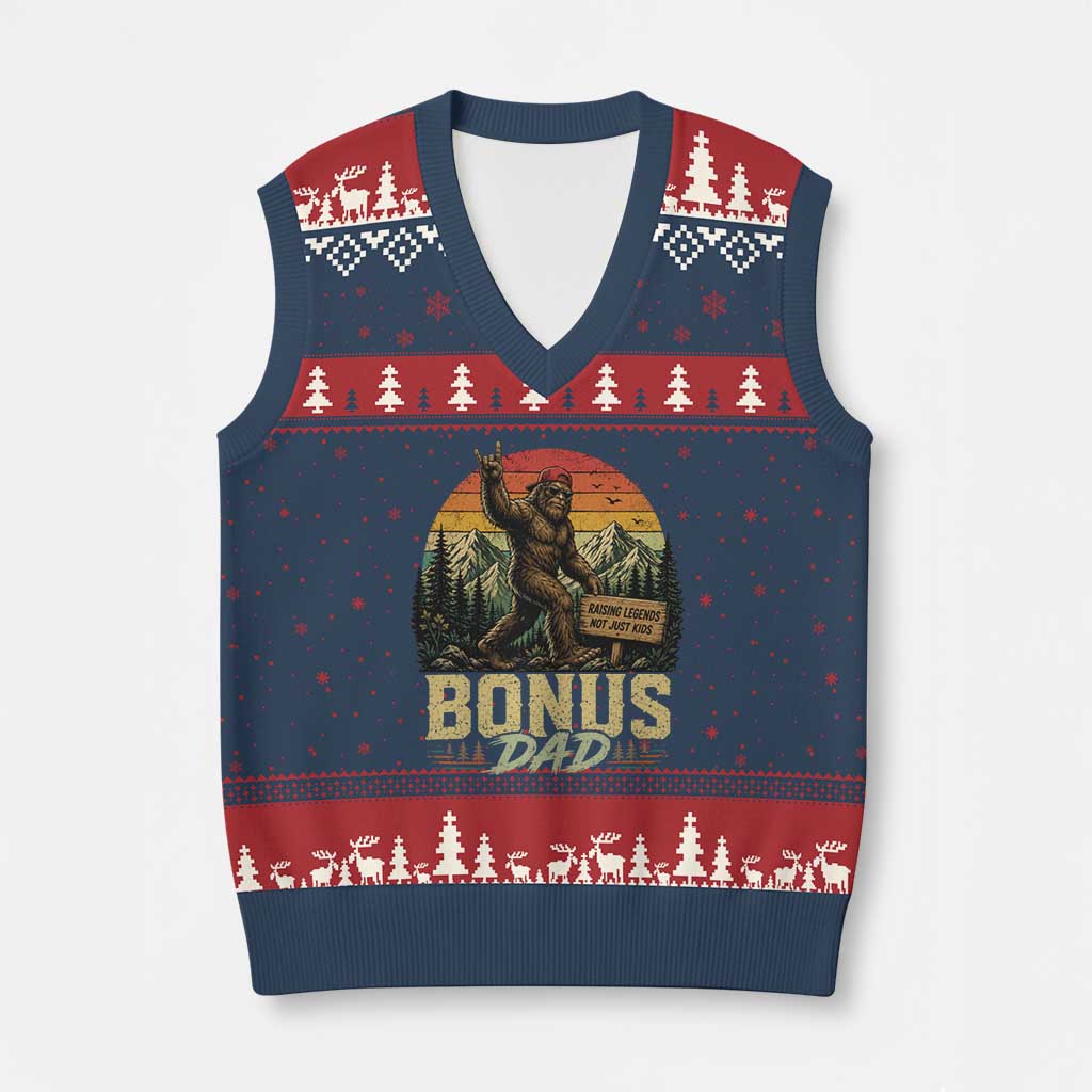 Bigfoot Bonus Dad V-Neck Knit Sweater Vest Retro Stepdad Fathers Day Gifts TS10 Navy Red Print Your Wear