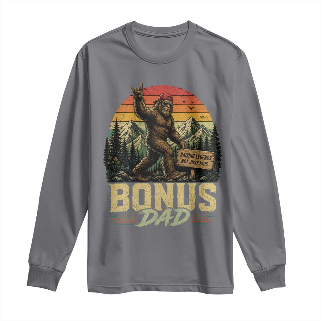 Bigfoot Bonus Dad Long Sleeve Shirt Retro Stepdad Fathers Day Gifts TS10 Charcoal Print Your Wear