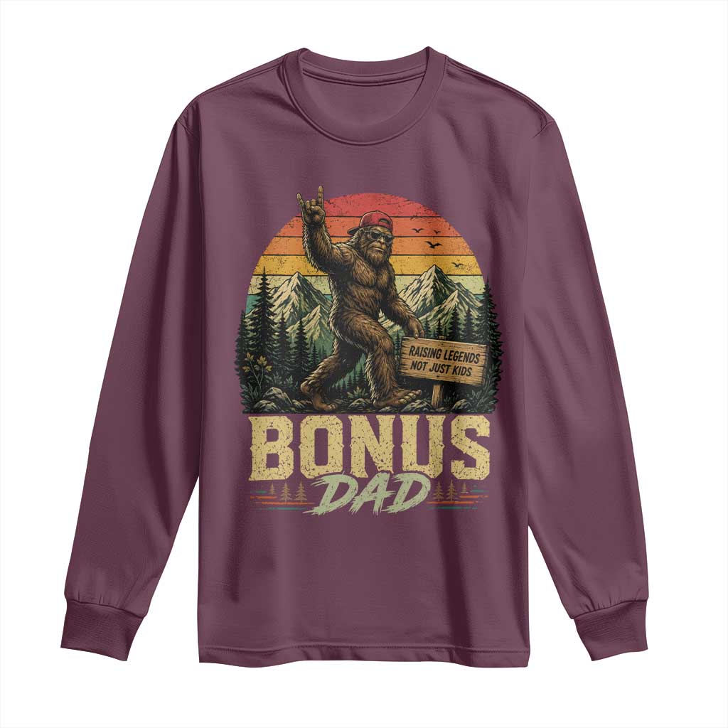 Bigfoot Bonus Dad Long Sleeve Shirt Retro Stepdad Fathers Day Gifts TS10 Maroon Print Your Wear