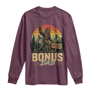 Bigfoot Bonus Dad Long Sleeve Shirt Retro Stepdad Fathers Day Gifts TS10 Maroon Print Your Wear