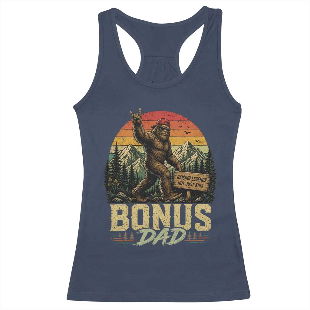 Bigfoot Bonus Dad Racerback Tank Top Retro Stepdad Fathers Day Gifts TS10 Navy Print Your Wear