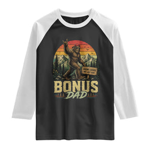 Bigfoot Bonus Dad Raglan Shirt Retro Stepdad Fathers Day Gifts TS10 Black White Print Your Wear