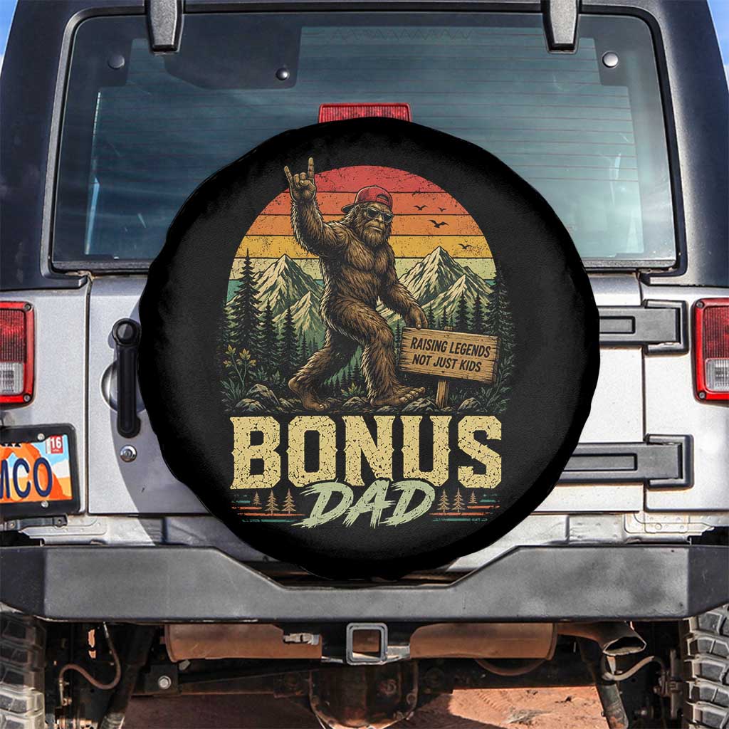 Bigfoot Bonus Dad Spare Tire Cover Retro Stepdad Fathers Day Gifts TS10 No hole Black Print Your Wear