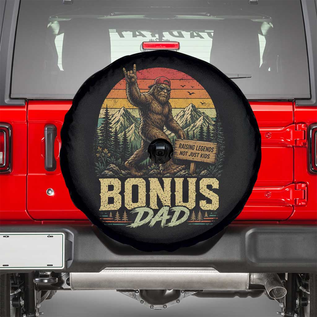 Bigfoot Bonus Dad Spare Tire Cover Retro Stepdad Fathers Day Gifts TS10 Black Print Your Wear