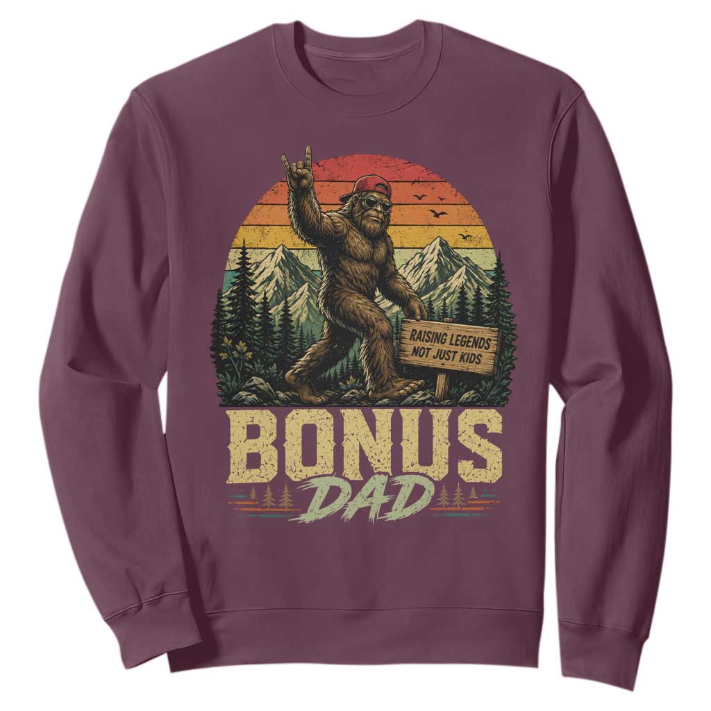 Bigfoot Bonus Dad Sweatshirt Retro Stepdad Fathers Day Gifts TS10 Maroon Print Your Wear
