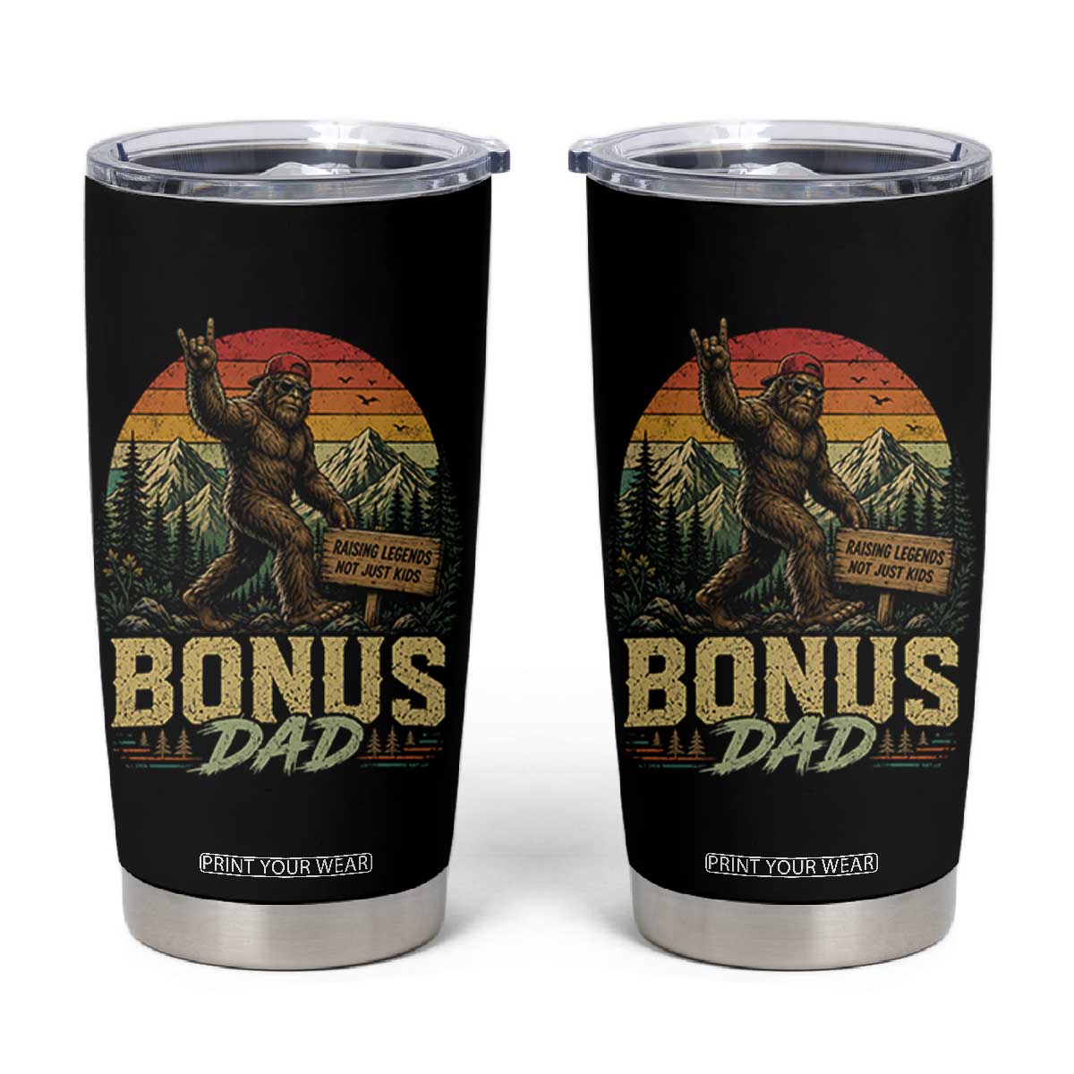 Bigfoot Bonus Dad Tumbler Cup Retro Stepdad Fathers Day Gifts TS10 Black Print Your Wear