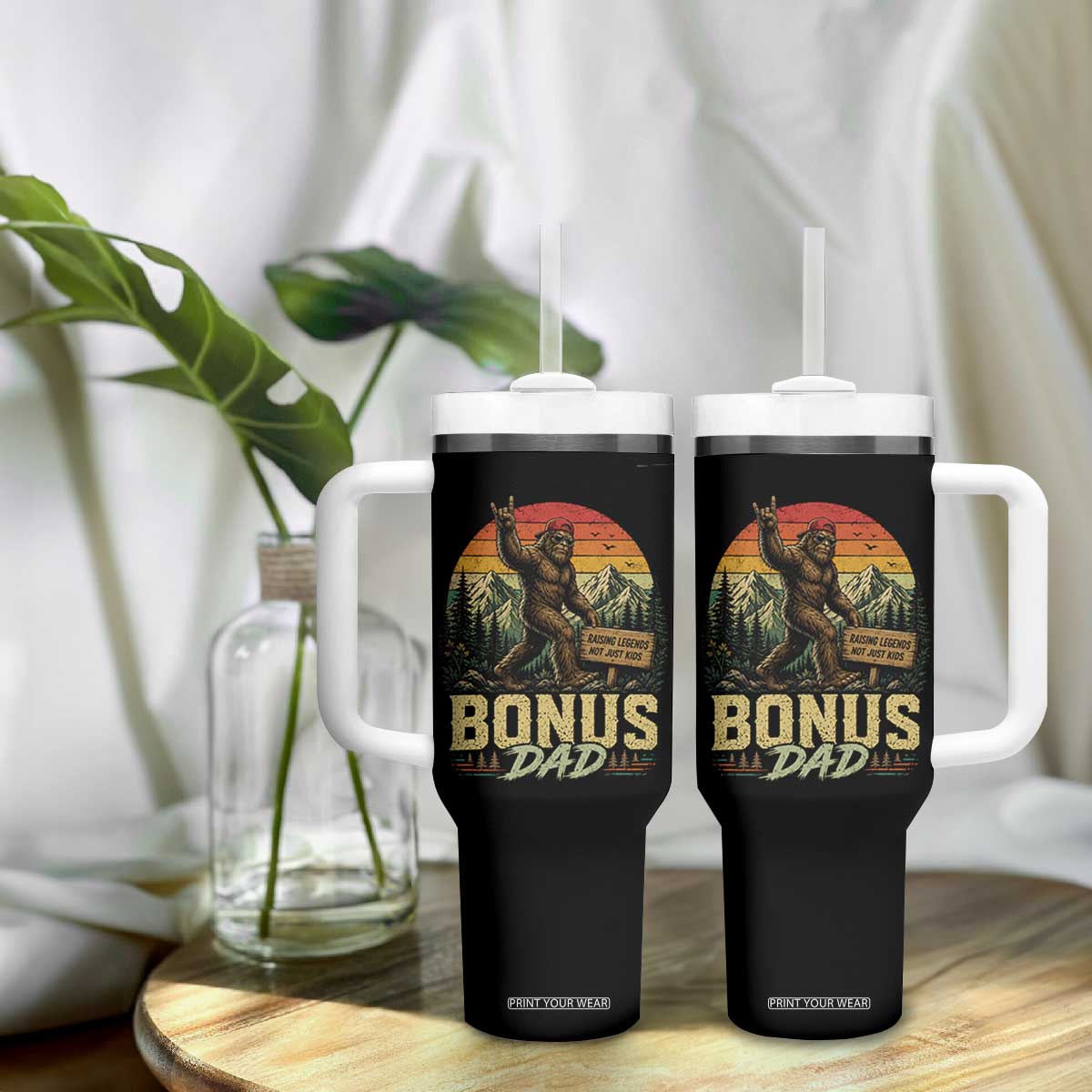 Bigfoot Bonus Dad Tumbler With Handle Retro Stepdad Fathers Day Gifts TS10 Print Your Wear