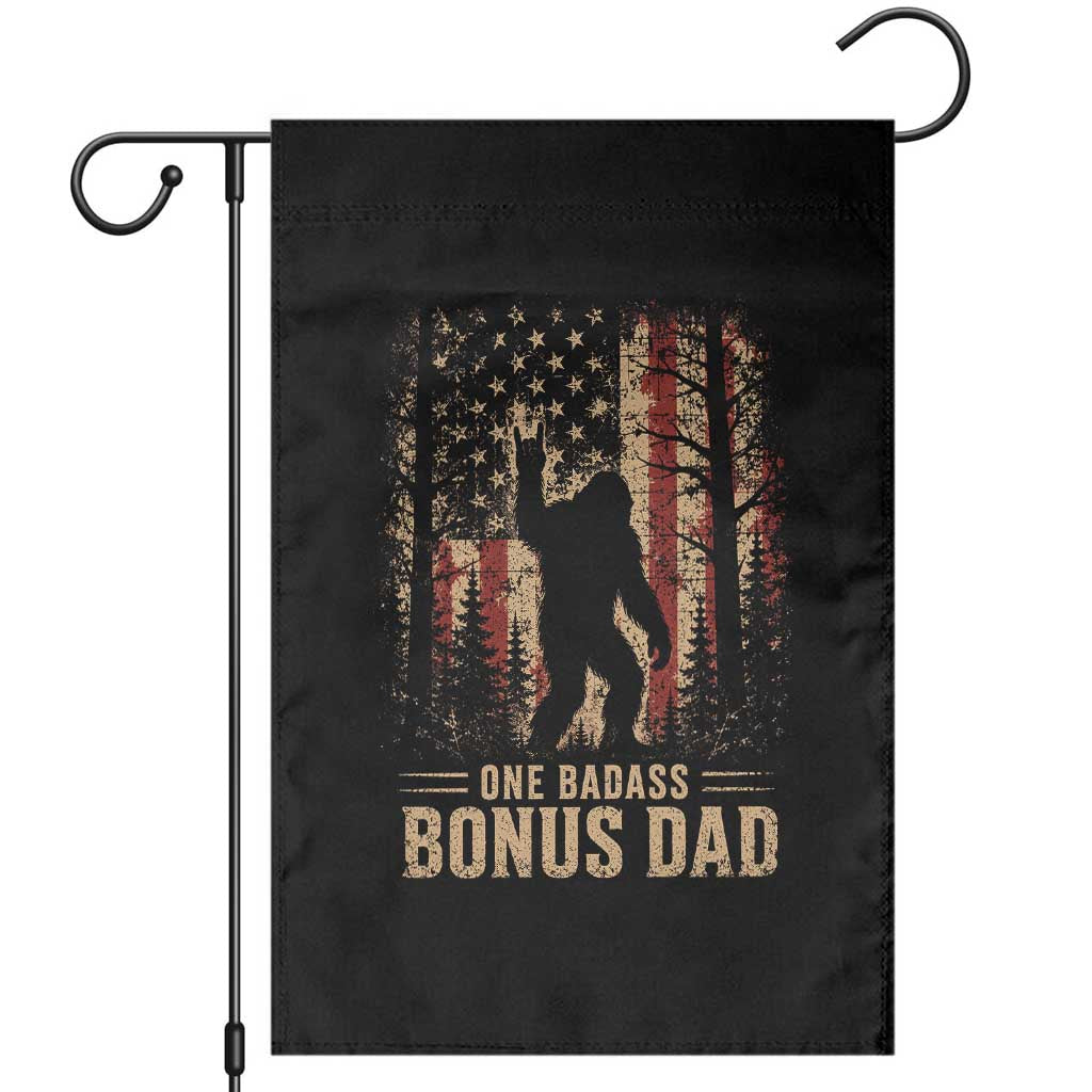 One Badass Bonus Dad Garden Flag Vintage Bigfoot Stepdad American Flag TS10 Black Print Your Wear