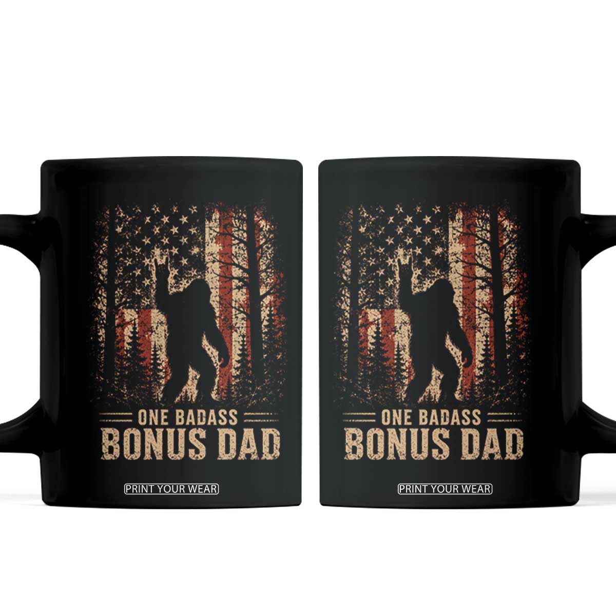One Badass Bonus Dad Coffee Mug Vintage Bigfoot Stepdad American Flag