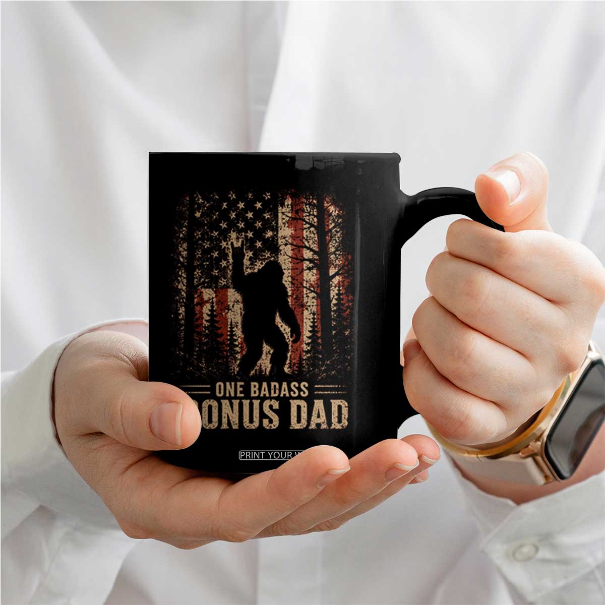 One Badass Bonus Dad Coffee Mug Vintage Bigfoot Stepdad American Flag TS10 Print Your Wear