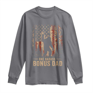One Badass Bonus Dad Long Sleeve Shirt Vintage Bigfoot Stepdad American Flag TS10 Charcoal Print Your Wear