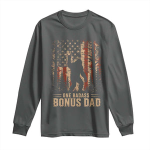 One Badass Bonus Dad Long Sleeve Shirt Vintage Bigfoot Stepdad American Flag TS10 Dark Heather Print Your Wear