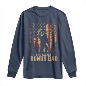 One Badass Bonus Dad Long Sleeve Shirt Vintage Bigfoot Stepdad American Flag TS10 Navy Print Your Wear