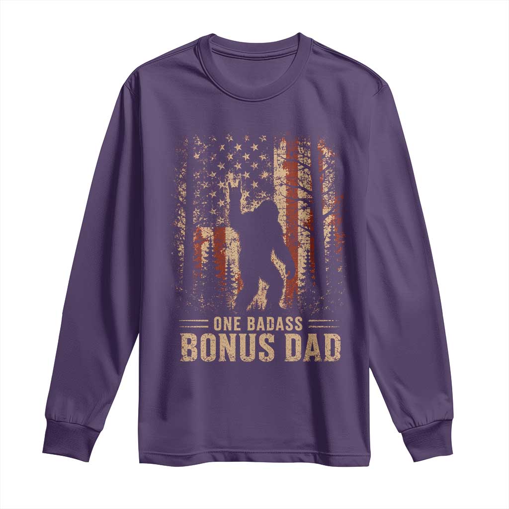 One Badass Bonus Dad Long Sleeve Shirt Vintage Bigfoot Stepdad American Flag TS10 Purple Print Your Wear