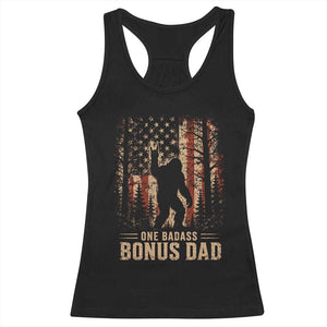 One Badass Bonus Dad Racerback Tank Top Vintage Bigfoot Stepdad American Flag TS10 Black Print Your Wear