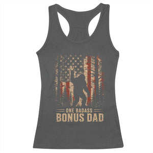 One Badass Bonus Dad Racerback Tank Top Vintage Bigfoot Stepdad American Flag TS10 Dark Heather Print Your Wear