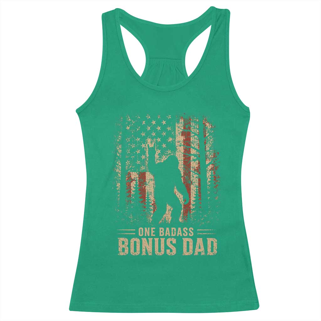 One Badass Bonus Dad Racerback Tank Top Vintage Bigfoot Stepdad American Flag TS10 Irish Green Print Your Wear