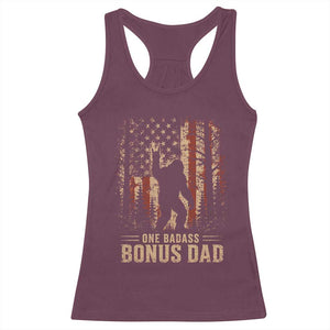 One Badass Bonus Dad Racerback Tank Top Vintage Bigfoot Stepdad American Flag TS10 Maroon Print Your Wear