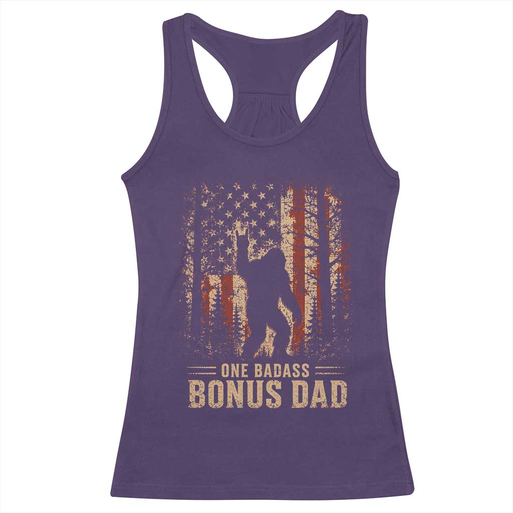 One Badass Bonus Dad Racerback Tank Top Vintage Bigfoot Stepdad American Flag TS10 Purple Print Your Wear