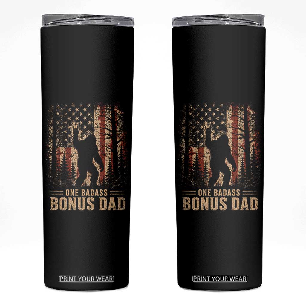 One Badass Bonus Dad Skinny Tumbler Vintage Bigfoot Stepdad American Flag TS10 Black Print Your Wear