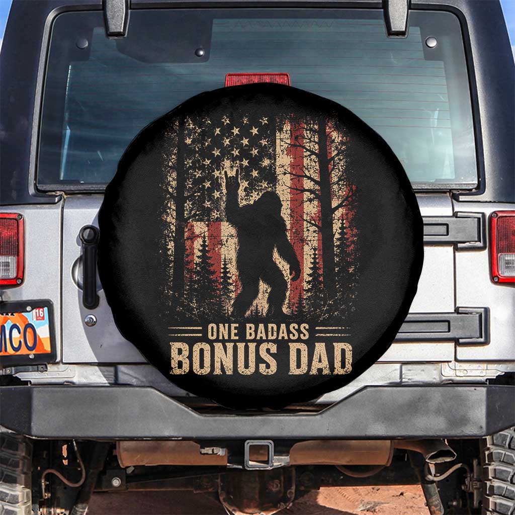 One Badass Bonus Dad Spare Tire Cover Vintage Bigfoot Stepdad American Flag TS10 No hole Black Print Your Wear