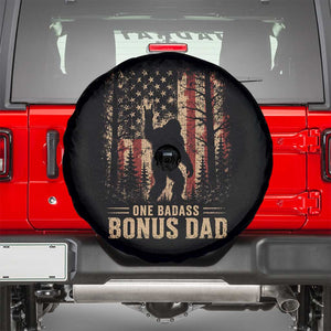 One Badass Bonus Dad Spare Tire Cover Vintage Bigfoot Stepdad American Flag TS10 Black Print Your Wear