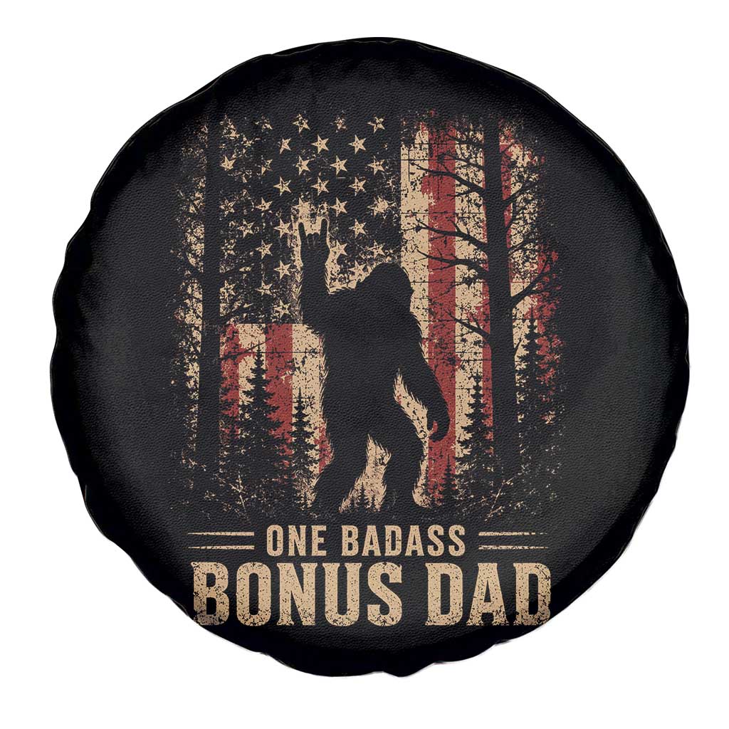 One Badass Bonus Dad Spare Tire Cover Vintage Bigfoot Stepdad American Flag TS10 Print Your Wear