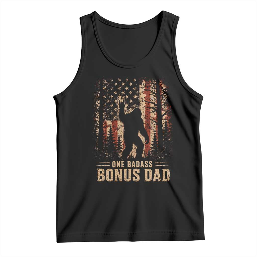 One Badass Bonus Dad Tank Top Vintage Bigfoot Stepdad American Flag TS10 Black Print Your Wear