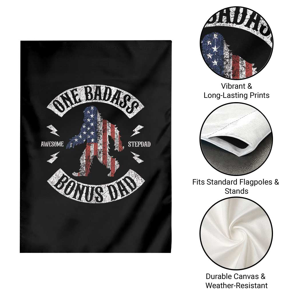 One Badass Bonus Dad Garden Flag Vintage Bigfoot Stepdad Birthday Step Dad US Flag TS10 Print Your Wear