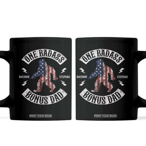 One Badass Bonus Dad Coffee Mug Vintage Bigfoot Stepdad Birthday Step Dad US Flag TS10 Black Print Your Wear