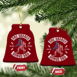 One Badass Bonus Dad Ceramic Ornament Vintage Bigfoot Stepdad Birthday Step Dad US Flag TS10 Print Your Wear