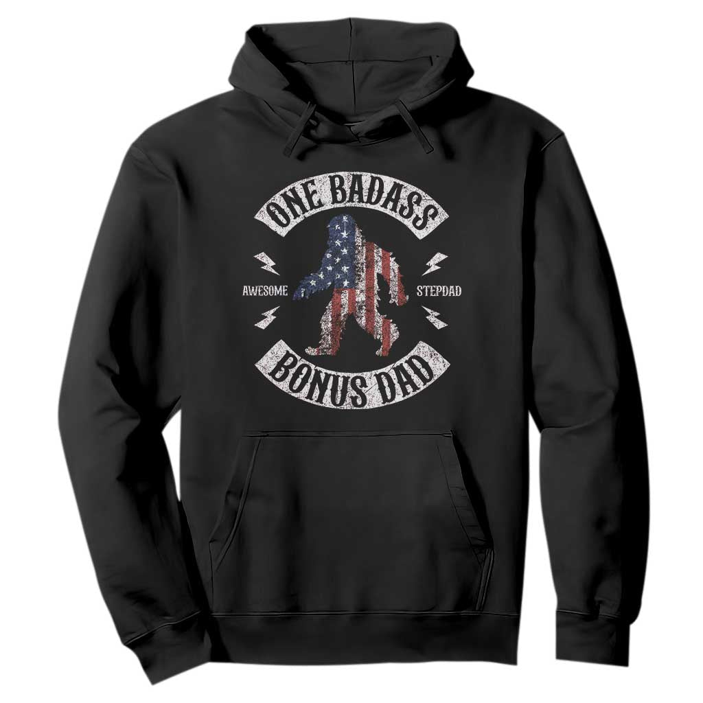 One Badass Bonus Dad Hoodie Vintage Bigfoot Stepdad Birthday Step Dad US Flag TS10 Black Print Your Wear