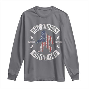 One Badass Bonus Dad Long Sleeve Shirt Vintage Bigfoot Stepdad Birthday Step Dad US Flag TS10 Charcoal Print Your Wear