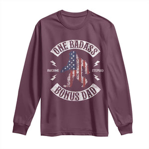One Badass Bonus Dad Long Sleeve Shirt Vintage Bigfoot Stepdad Birthday Step Dad US Flag TS10 Maroon Print Your Wear